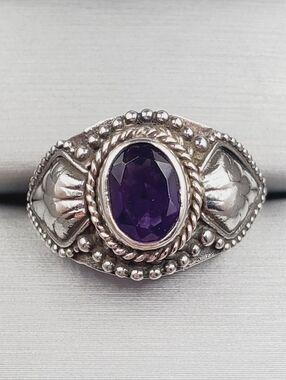 Genuine Oval Dark Purple Amethyst 925 Sterling Silver Artisan Ring